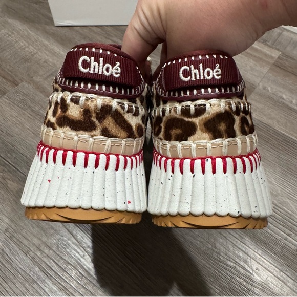 Chloe Nama Leopard Print Calf Hair Jungle Brown Sneakers - Picture 12 of 16